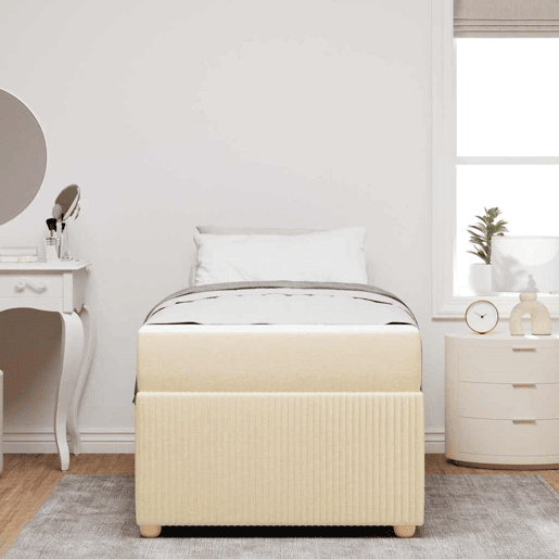 Estrutura de cama de solteiro para adultos com colchão Creme 90 x 190 cm tecido