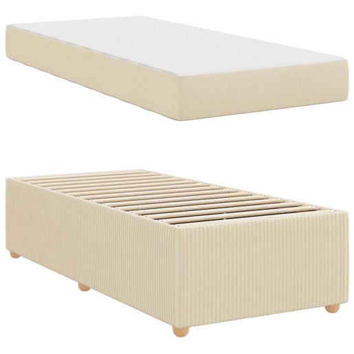 Estrutura de cama de solteiro para adultos com colchão Creme 90 x 190 cm tecido