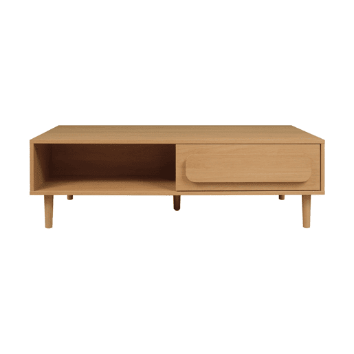 Mesa de centro vintage efeito madeira 1 gaveta, Juliana, Carvalho, 120x55x38 cm
