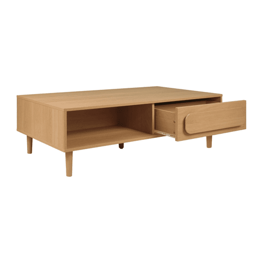 Mesa de centro vintage efeito madeira 1 gaveta, Juliana, Carvalho, 120x55x38 cm