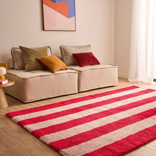 Tapete interior com riscas vermelhas e rosas - 280x200x20 cm