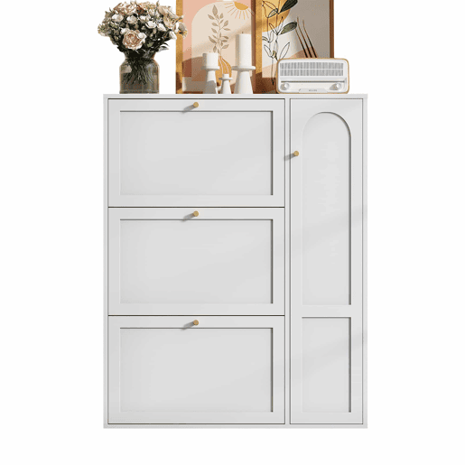 Sapateira estreita 90x25x114 cm - 3 portas e 1 compartimento, com divisórias ajustáveis - Branco