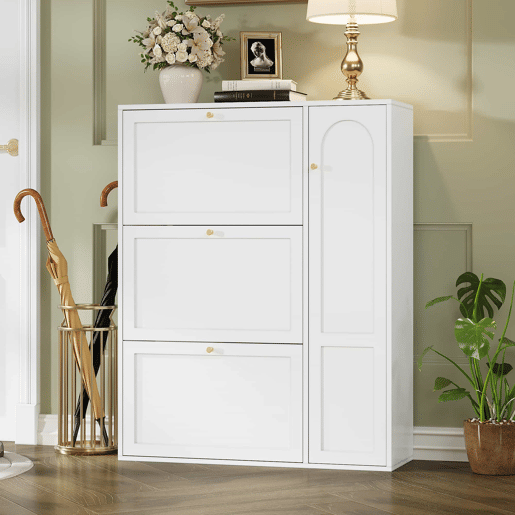 Sapateira estreita 90x25x114 cm - 3 portas e 1 compartimento, com divisórias ajustáveis - Branco