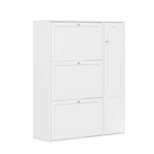Sapateira estreita 90x25x114 cm - 3 portas e 1 compartimento, com divisórias ajustáveis - Branco