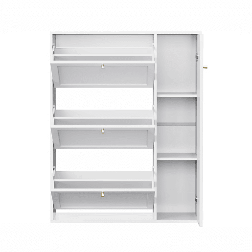 Sapateira estreita 90x25x114 cm - 3 portas e 1 compartimento, com divisórias ajustáveis - Branco