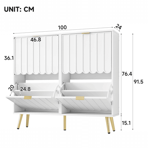 Sapateira estreita 100x24x91,5 cm - 4 compartimentos rebatíveis, com proteção anticaída e prateleiras ajustáveis - Branco