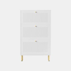 Sapateira estreita 73x23x125 cm - 3 portas basculantes com ranhuras, 6 prateleiras, design contemporâneo - Branco