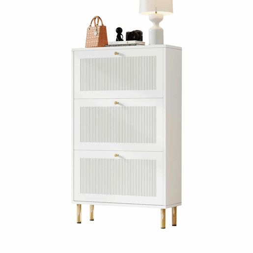 Sapateira estreita 73x23x125 cm - 3 portas basculantes com ranhuras, 6 prateleiras, design contemporâneo - Branco