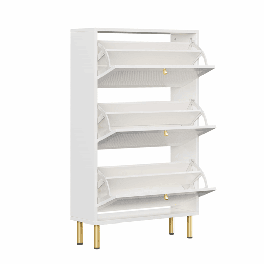 Sapateira estreita 73x23x125 cm - 3 portas basculantes com ranhuras, 6 prateleiras, design contemporâneo - Branco