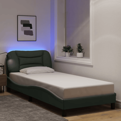 Estrutura de cama de solteiro para adultos com LED 80x200 cm tecido