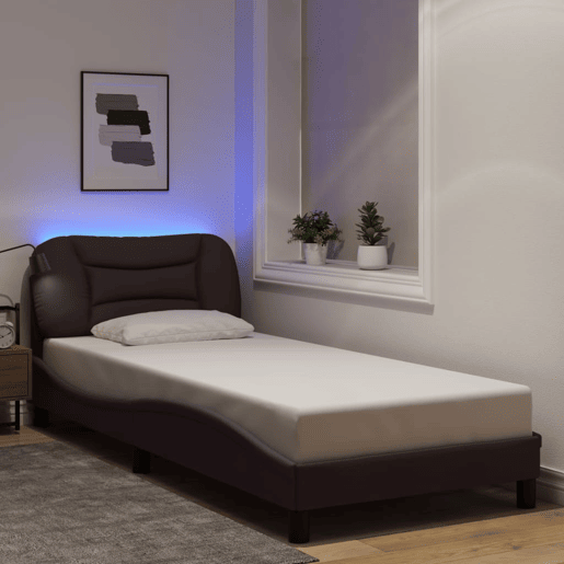Estrutura de cama de solteiro para adultos com LED 80x200 cm tecido