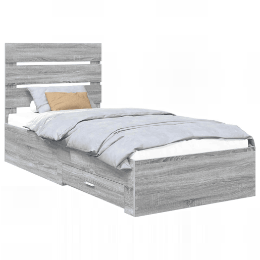 Estrutura de cama de solteiro para adultos - Cinza Sonoma 100 x 200 cm Madeira processada