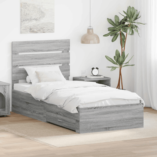 Estrutura de cama de solteiro para adultos - Cinza Sonoma 100 x 200 cm Madeira processada
