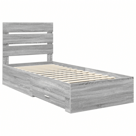 Estrutura de cama de solteiro para adultos - Cinza Sonoma 100 x 200 cm Madeira processada