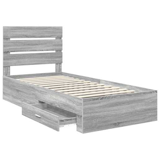 Estrutura de cama de solteiro para adultos - Cinza Sonoma 100 x 200 cm Madeira processada