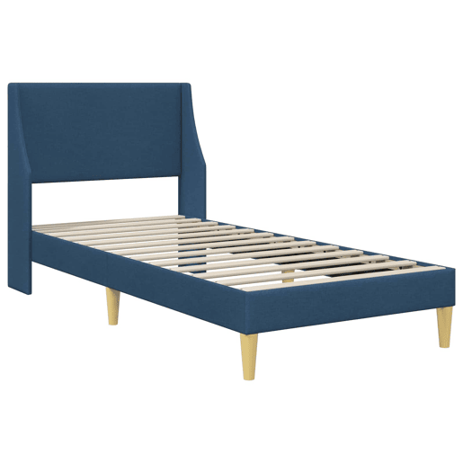 Estrutura de cama de solteiro para adultos com cabeceira Azul 90 x 200 cm tecido