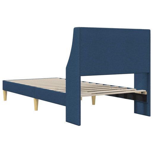 Estrutura de cama de solteiro para adultos com cabeceira Azul 90 x 200 cm tecido