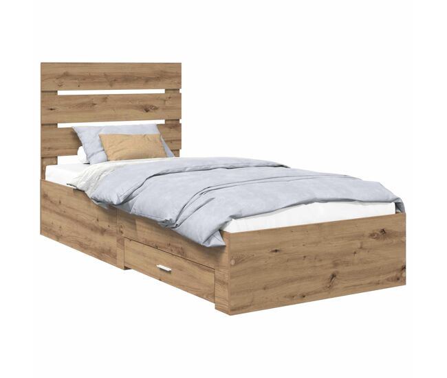 Estructura de cama individual para adultos con cajón - roble artesanal 100 x 200 cm