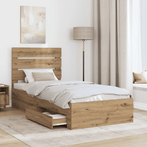Estrutura de cama de solteiro para adultos com gaveta - Carvalho Artesanal 100 x 200 cm