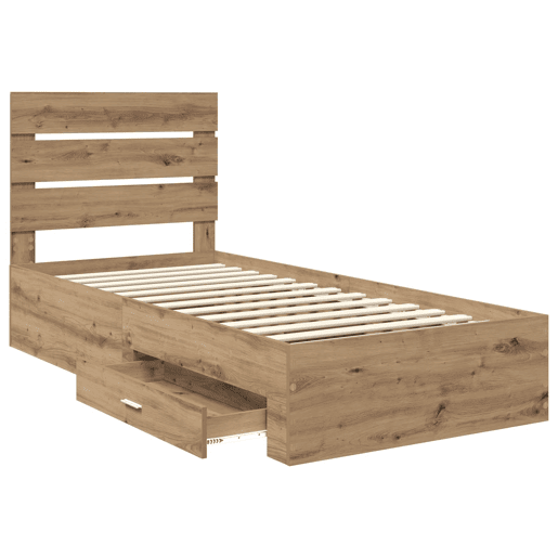 Estrutura de cama de solteiro para adultos com gaveta - Carvalho Artesanal 100 x 200 cm