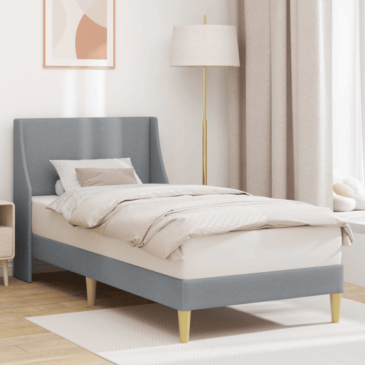 Estrutura de cama de solteiro simple, Cinzento-claro 90 x 200 cm tecido