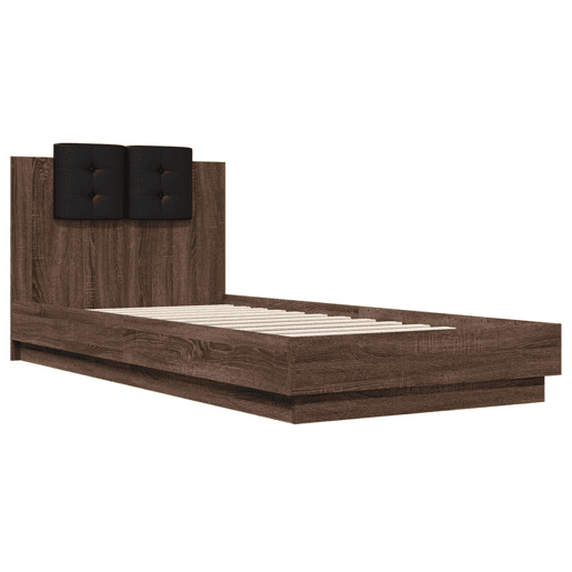 Estrutura de cama de solteiro moderno cabeceiraluzes LED 90x200 cm carvalho castanho