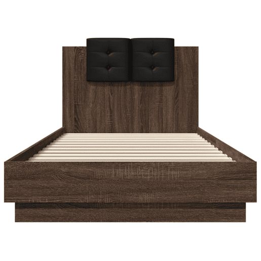 Estrutura de cama de solteiro moderno cabeceiraluzes LED 90x200 cm carvalho castanho