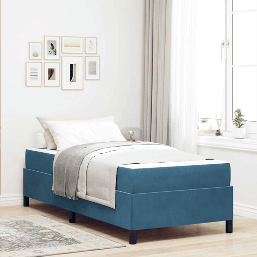 Estrutura de cama de solteiro para adultos com colchão Azul Escuro 80 x 200 cm tecido