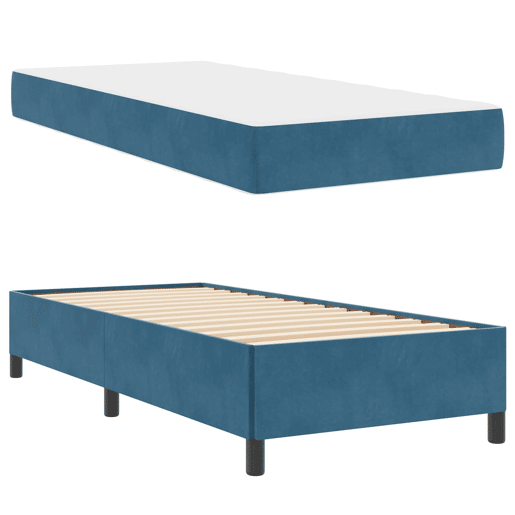 Estrutura de cama de solteiro para adultos com colchão Azul Escuro 80 x 200 cm tecido