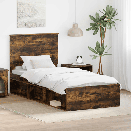 Estrutura de cama de solteiro para adultos com cabeceira Carvalho Defumado 90 x 200 cm