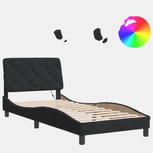 Estrutura de cama de solteiro para adultos com LED 90x190 cm veludo preto
