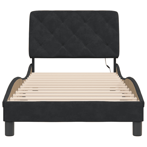 Estrutura de cama de solteiro para adultos com LED 90x190 cm veludo preto