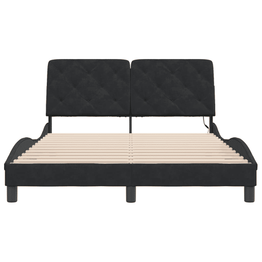 Estrutura de Cama de casal moderno com LED sem colchão 140x200 cm veludo preto