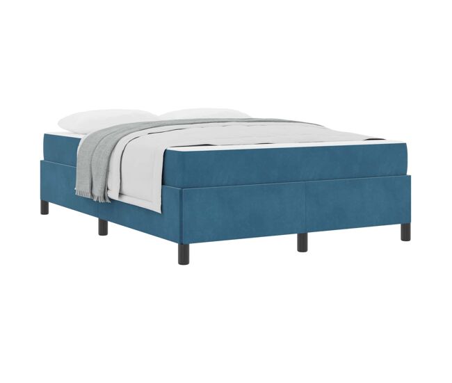 Estructura de cama doble matrimonial con colchón azul oscuro 140 x 200 cm tela