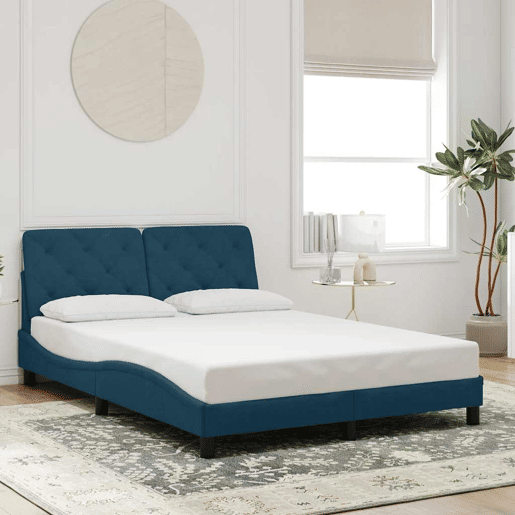 Estrutura de Cama de casal moderno com LED sem colchão 140x200 cm veludo azul