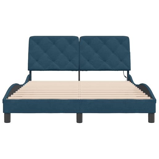 Estrutura de Cama de casal moderno com LED sem colchão 140x200 cm veludo azul