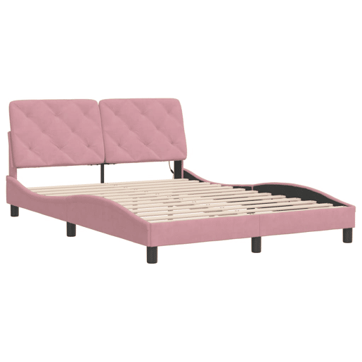 Estrutura de Cama de casal moderno com LED sem colchão 140x190 cm veludo rosa
