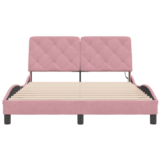 Estrutura de Cama de casal moderno com LED sem colchão 140x190 cm veludo rosa