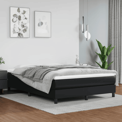 Estrutura de Cama de casal moderno com molas 140x190 cm couro artificial preto