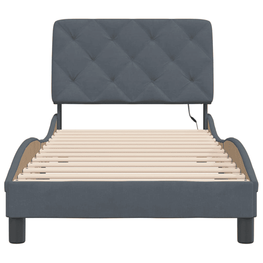 Estrutura de cama de solteiro simple com LED 90x200 cm veludo cinza-escuro
