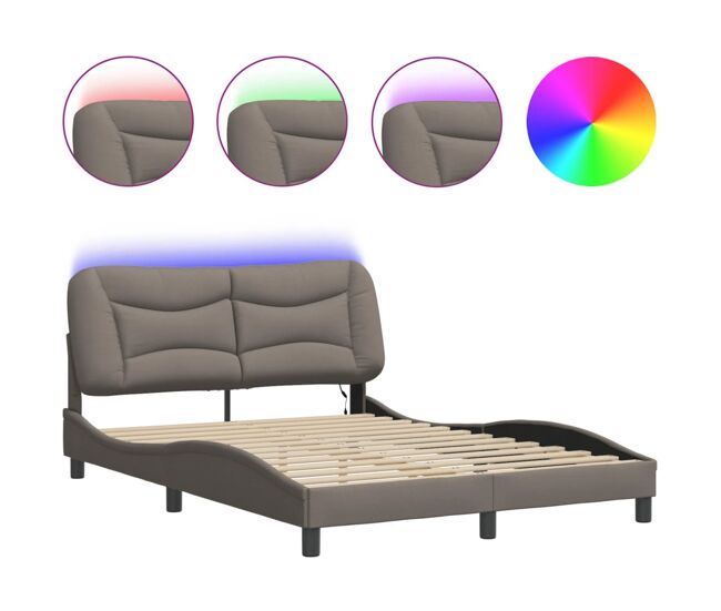 Estructura de cama doble matrimonial con led - tela gris taupe 140x190 cm