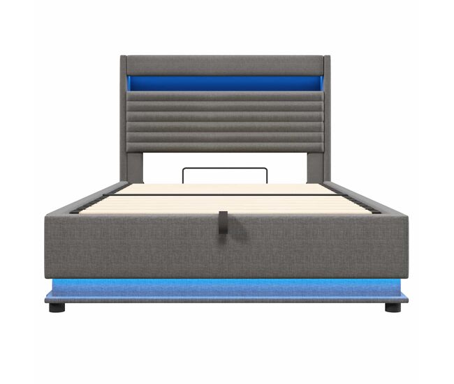 Cama tapizada 140x200 cm - con función de carga usb tipo-c, iluminación led, almacenamiento hidráulico, compartimento flip-top, sin colchón, control