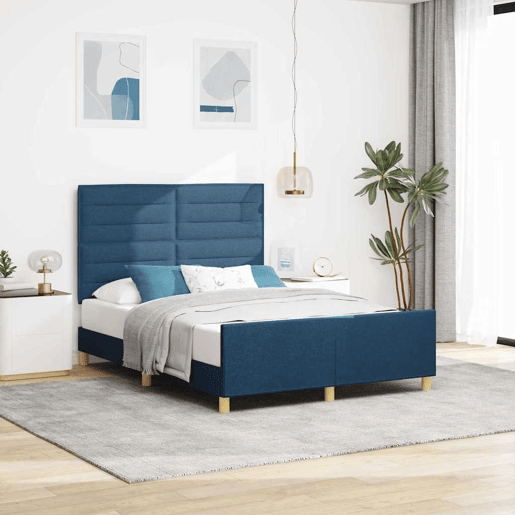 Estrutura da Cama de casal simple com cabeceira Azul 140 x 190 cm tecido