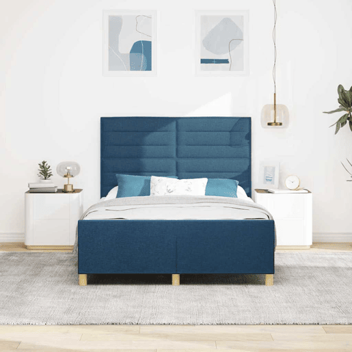 Estrutura da Cama de casal simple com cabeceira Azul 140 x 190 cm tecido