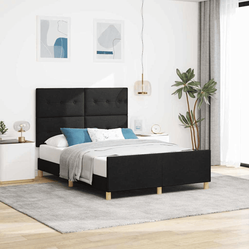Estrutura de cama de casal com cabeceira - Preto 140 x 190 cm tecido Estrutura de cama de casal com cabeceira - Preto 140 x 190 cm tecido
