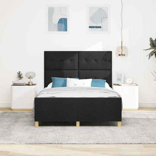 Estrutura de cama de casal com cabeceira - Preto 140 x 190 cm tecido Estrutura de cama de casal com cabeceira - Preto 140 x 190 cm tecido