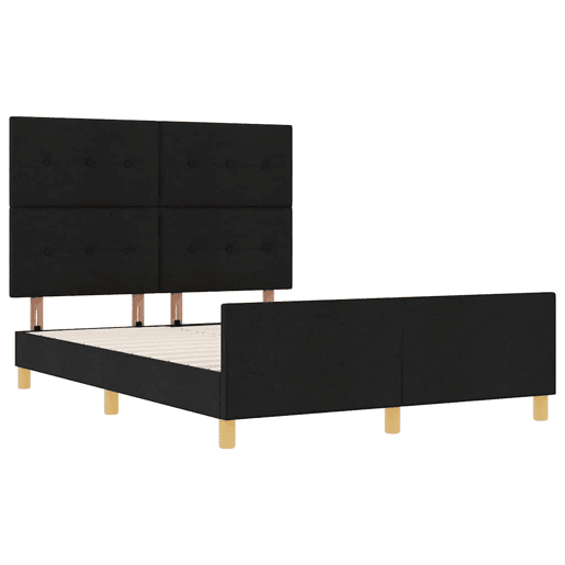 Estrutura de cama de casal com cabeceira - Preto 140 x 190 cm tecido Estrutura de cama de casal com cabeceira - Preto 140 x 190 cm tecido