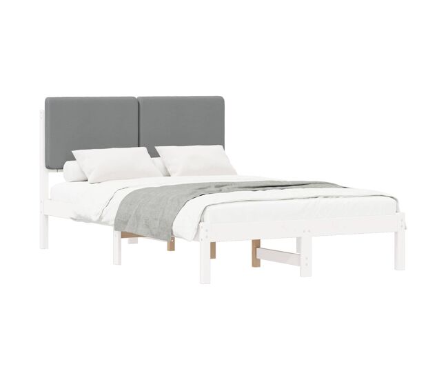 Estructura de cama matrimonial estilo con cabecera tapizada gris claro