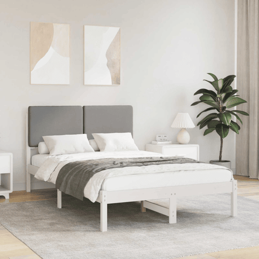 Estrutura de Cama de casal moderno com Cabeceira Estofada Cinzento-claro