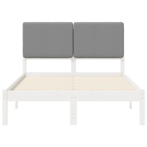 Estrutura de Cama de casal moderno com Cabeceira Estofada Cinzento-claro